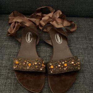 NWT MERCEDEH brown jewel sandals lace up leg eu41 10